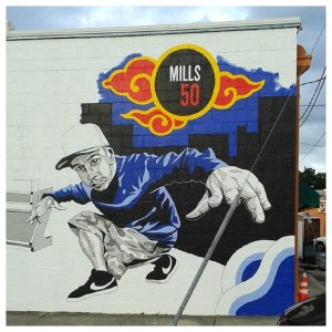 Mural with Mills 50 logo