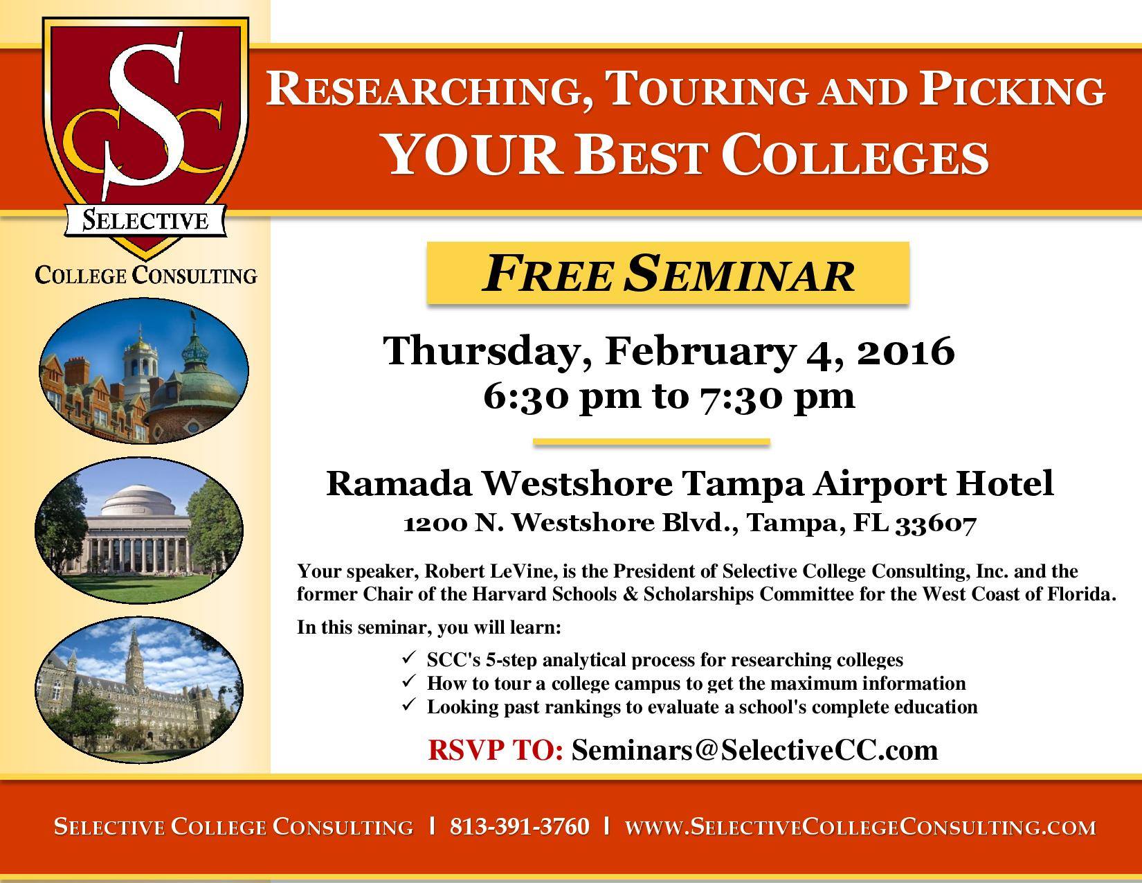 Researching, Touring and Picking Your Best Colleges - FREE Seminar