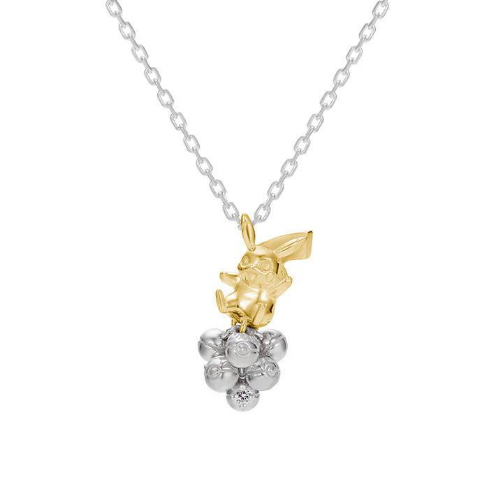 The Pikachu and Pokéball Necklace, made of silver and K18 yellow gold. This necklace retails for 38,000 yen ($377.81 US) including tax and comes with a 0.01 carat diamond fastened into the bottom-most Pokéball.