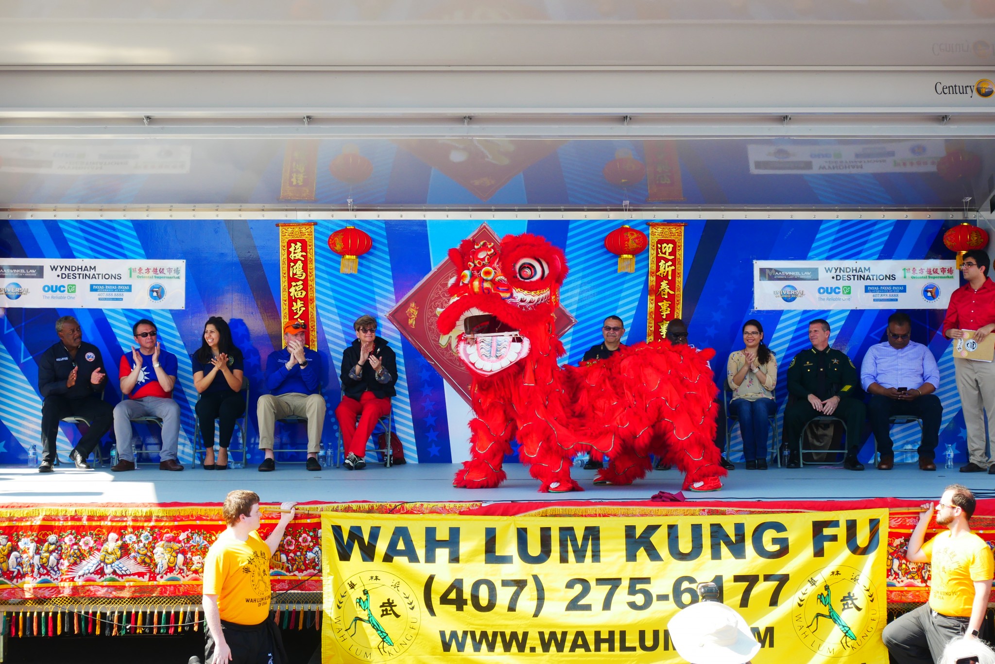 The 2019 Dragon Parade Lunar New Year Festival 2019 kick-start by Orange County Mayor Jerry L. Demings, Taipei Economic & Cultural Office In Miami Director General David Chien, Florida Representative Anna V. Eskamani, District 3 Commissioner: Robert F. Stuart, Commissioner Patty Sheehan, Orlando Police Department Chief Orlando Rolon, Orlando Fire Department Chief Roderick Williams, Orange County Commissioner Emily Bonilla, John Mina, Orange County Sheriff, Orange County Property Appraiser, Rick Singh CFA, and Wah Lum Kung Fu Temple Lion Dance team