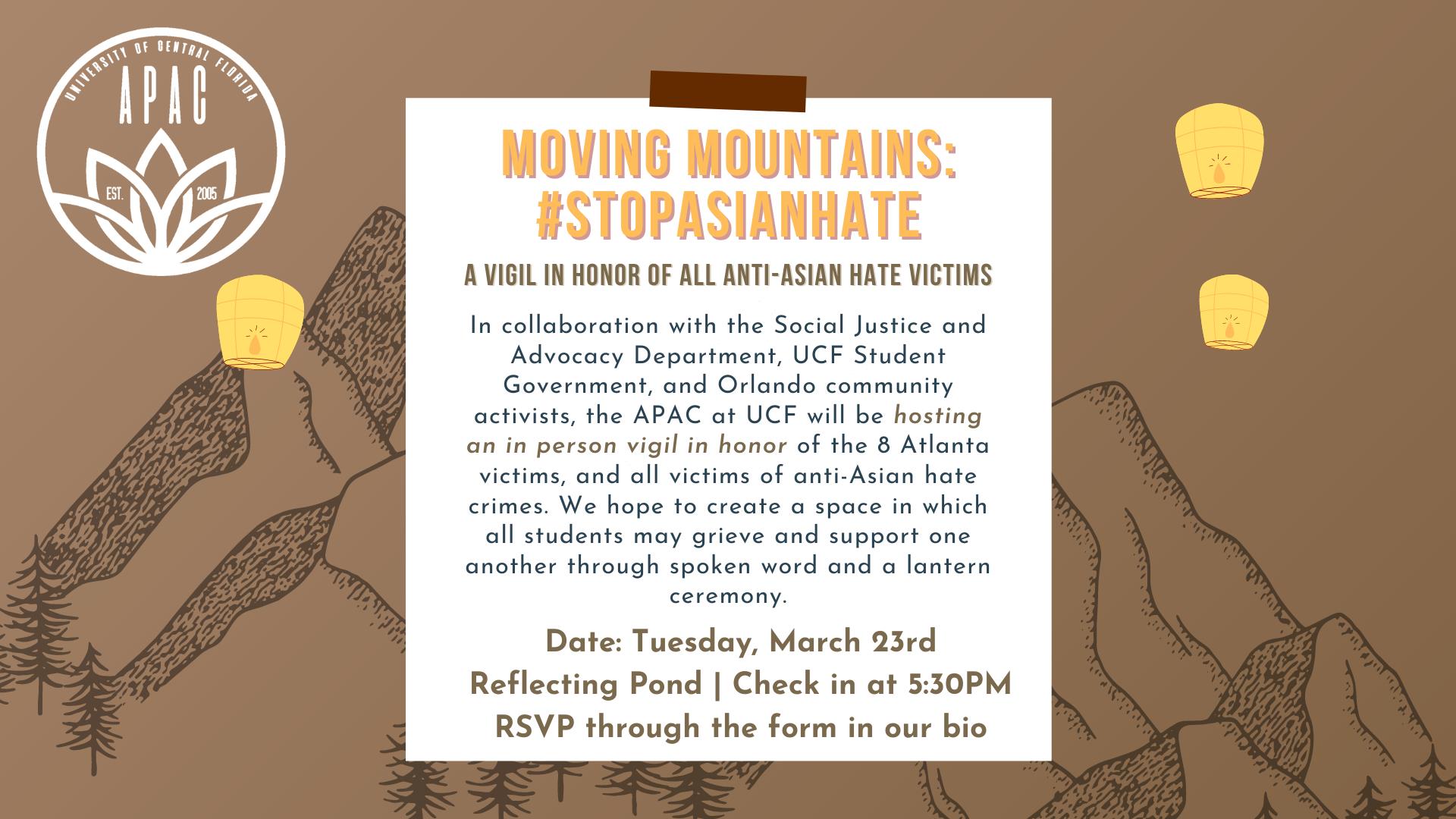Moving Mountains: A Vigil For Victims of Anti-Asian Hate Crimes