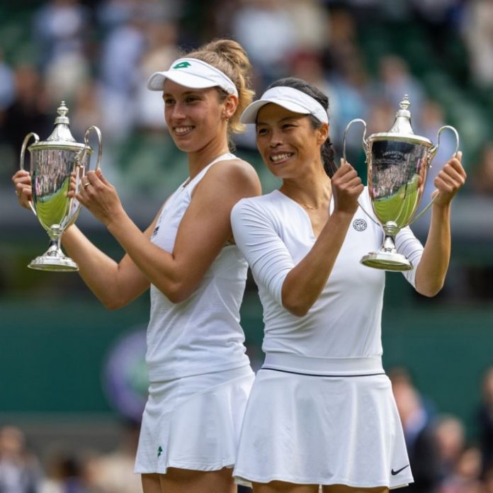 Hsieh Su-wei (right) and her Belgian partner Elise Mertens. Image from the Wimbledon Instagram page