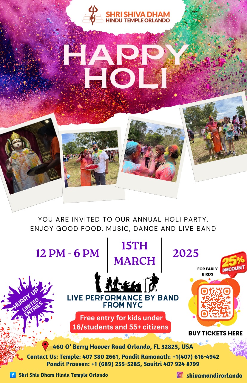 Happy Holi Shri Shiv Dham Hindu Temple Orlando