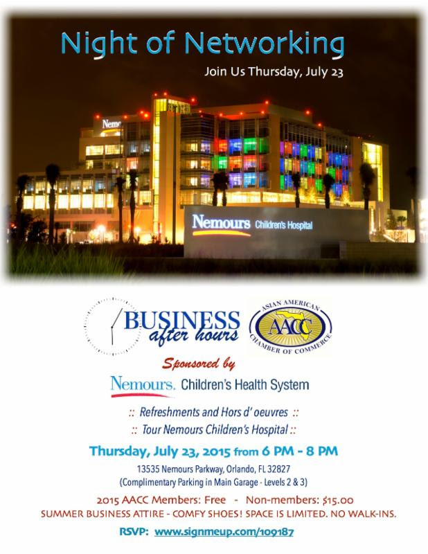 Asian American Chamber of Commerce of Central Florida (AACC) Monthly Business After Hours on July 23