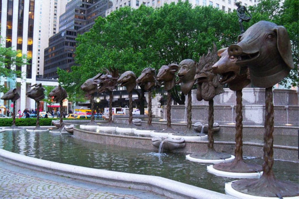 Ai Weiwei, "Circle of Animals/Zodiac Heads: Bronze," 2010. Bronze. Dimensions variable, approximate sizes: Snake 118” high x 53” wide x 63” deep Ox 128” high x 62” wide x 63” deep Dragon 134” high x 66” wide x 77” deep Dog 119” high x 53” wide x 68” deep Monkey 119” high x 53” wide x 56” deep Ram 120” high x 60” wide x 62” deep Tiger 129” high x 53” wide x 62” deep Horse 119” high x 53” wide x 61” deep Rat 119” high x 53” wide x 63” deep Rabbit 129” high x 53” wide x 63” deep Pig 119” high x 53” wide x 67” deep Rooster 144” high x 53” wide x 55” deep Private Collection. Image courtesy of Ai Weiwei.
