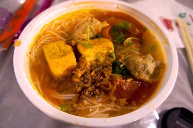 Bun rieu, a seafood crab and pork noodle soup