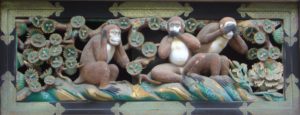 The three wise monkeys over the Tōshō-gū shrine in Nikkō, Japan 