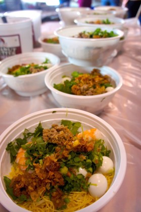 Hu Tieu Mi, a pork and chicken noodle soup topped with hard boiled quail eggs