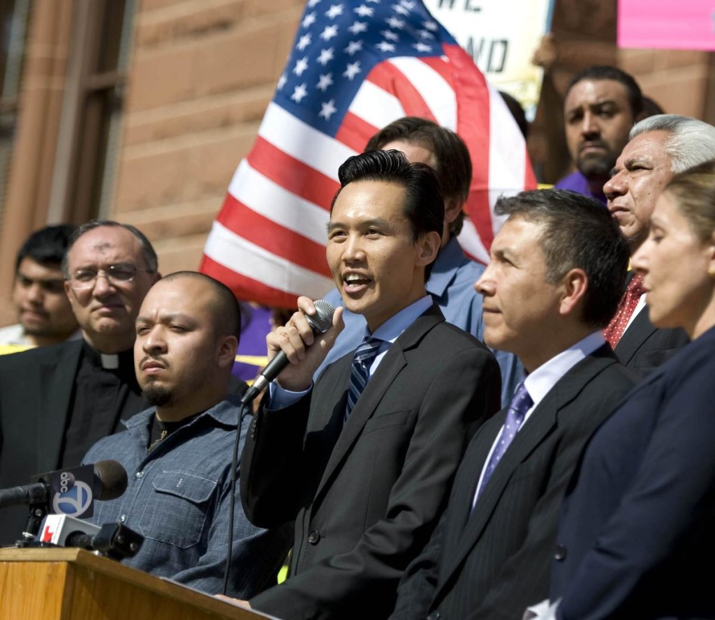 Garden Grove mayor Bao Nguyen speaks during a press conference hosted by Orange County Immigration Coalition on the steps of the old courthouse in Santa Ana to talk about DACA and DAPA on Wednesday. ///ADDITIONAL INFO: IMMIG.OCCOALITION - 2/18/15 - PHOTO BY JOSHUA SUDOCK, STAFF PHOTOGRAPHER - Orange County Immigration Coalition holds press conference on the steps of the old courthouse in Santa Ana on Wednesday to discuss DACA and DAPA. Picture made at the old courthouse in Santa Ana on Wednesday, February 18, 2015.